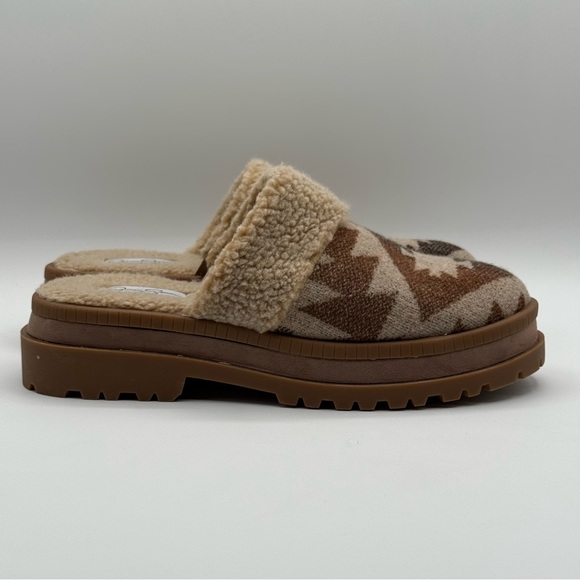 JESSICA SIMPSON "EBRIYA" BROWN SOUTHWEST
PATTERN FAUX SHERPA LINED SLIDE MULES - Picture 3 of 16
